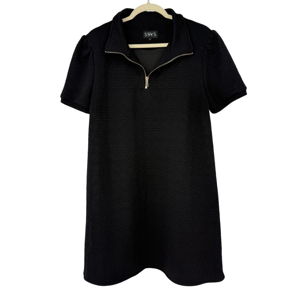 SSYS The Label Black Textured Jacquard Quarter Zip Mini Dress Size L Minimalist - Picture 2 of 8